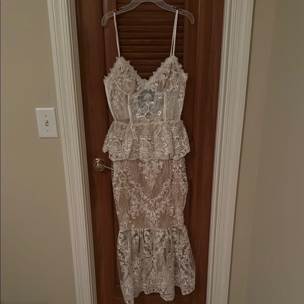 V. Chapman White and Tan Ruffled Sundress for Weddings